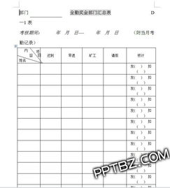 全勤奖金考核表 表格模板 DOC格式