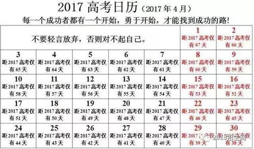 2017年高考每月大事件及日期对照表 