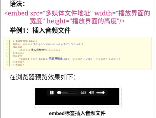 html音乐标签,```html    Audio Example