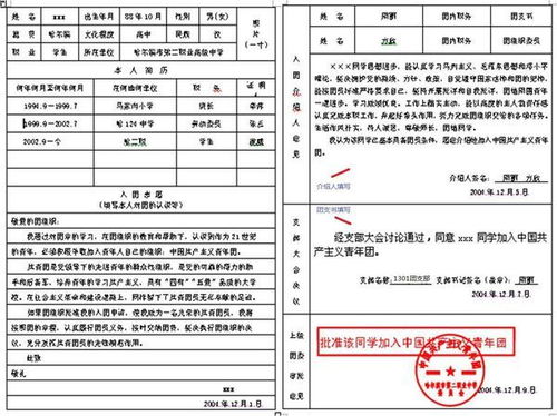 入团介绍人格式样本图图片