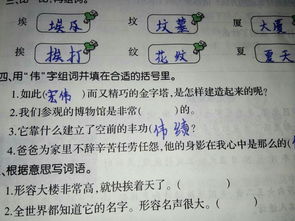 用伟字组词并填在合适的括号里 