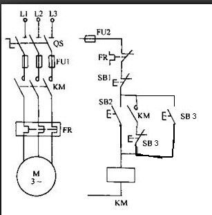 用继电器控制异步电动机点动连续运行混合电路 
