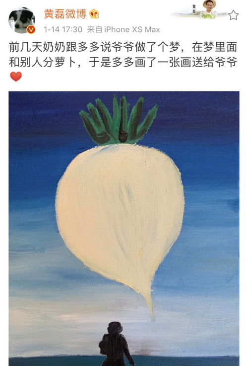 黄磊晒女儿多多画作,多多贴心为爷爷画 专属萝卜 原因笑翻众人