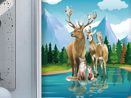 北欧风ins麋鹿情侣玄关沙发装饰画壁纸图片素材 效果图下载 