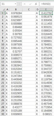 excel表格怎么在选定区域内随机 20个字母A 10个字母X 
