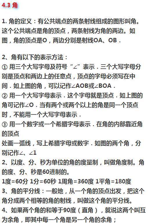 七年级数学上册必考的定义 定理 公式 方法汇总 