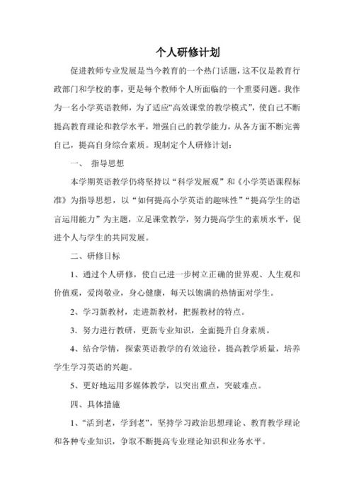 中小学教师继续教育个人研修计划