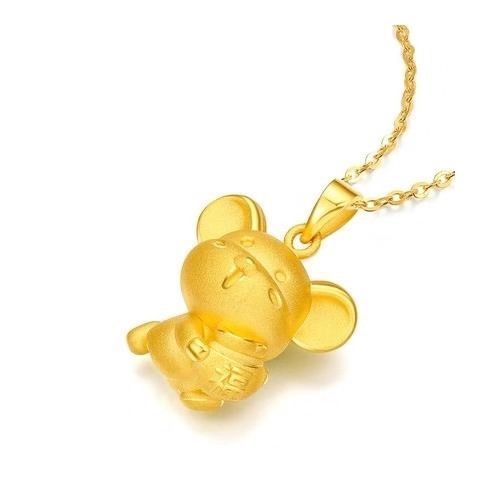 香港周大褔免税黄金色鼠年吊坠黄金项链生肖运转鼠本命年3D首饰