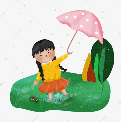 下雨天玩水小女孩撑伞淋雨素材图片免费下载 千库网 