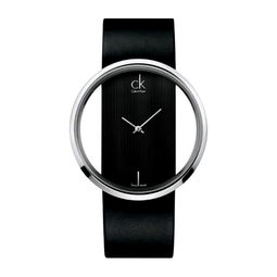 ck卡文克莱 calvinklein 手表glam系列超薄黑盘黑色皮带镂空时尚石英 