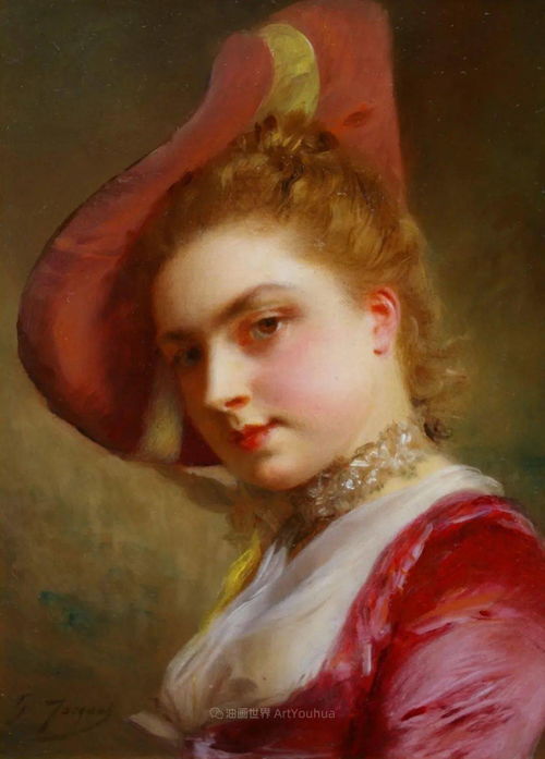 法国画家古斯塔夫 让 雅克精美的女性肖像油画,充满生气与灵动