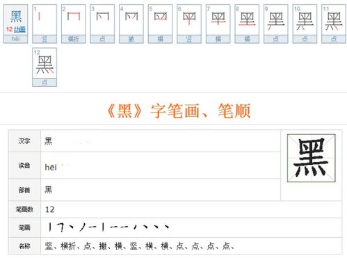 黑的笔顺笔画顺序表 