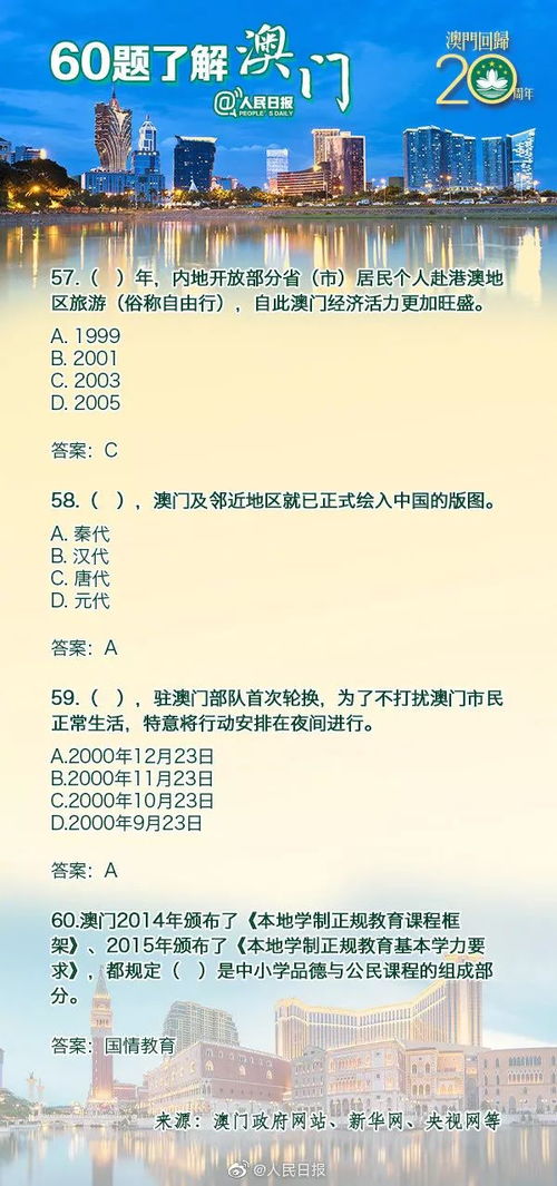 澳门回归20周年,60道题带你了解澳门,既是考点,更是常识 来源 