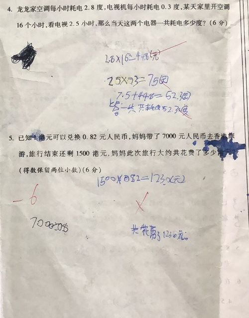 五年级数学期中卷,小学生49分,老师 一 二年级没狠抓