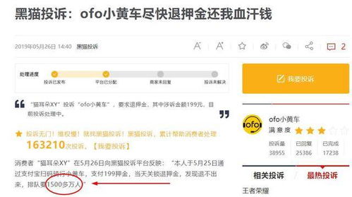 你的OFO小黄车押金退了吗 近日还有人交押金,退款排队1580万