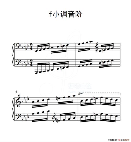 第六级 f小调音阶钢琴谱 中国音乐学院钢琴考级作品1 6级 器乐乐谱 中国曲谱网 