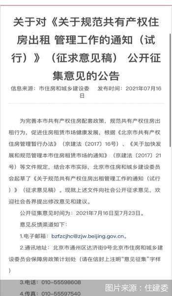 怎么出租 租金怎么分 怎样监管 北京共有产权房出租规范征集意见