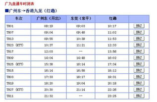 广州火车东站到香港的时刻表