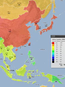 全球智商分布图 中国人 日本人 朝鲜人最聪明 