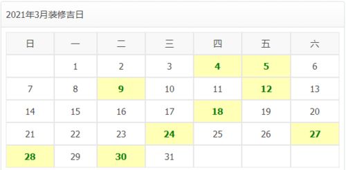 2021年装修开工吉日 全网收藏