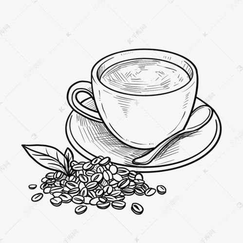 黑色和白色线描咖啡插画元素素材图片免费下载 千库网 