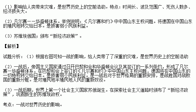 一战是人类历史上的空前浩劫.它改变了世界的格局.请回答 1 根据下图.说出战争的影响和特点是什么. 2 一战后形成的国际关系新格局被称为什么体系.有人评价 该体系是建立在牺牲弱小民族利益的基础之上的 