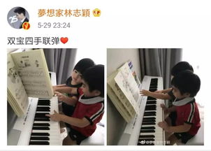 林志颖晒双胞胎儿子弹钢琴的图片,网友表示希望看到三兄弟 