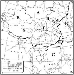 本题15分 读中国轮廓图,回答问题 Y 1 写出图中字母所代表的地理事物名称 陆上邻国 A . Y N 隔海相望的国家 B 
