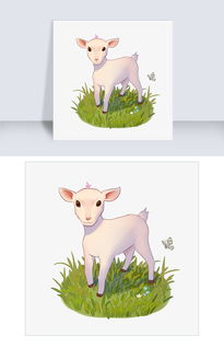 在绿色草地吃青草的小白羊和小蝴蝶飞舞图片素材 PSB格式 下载 动漫人物大全 