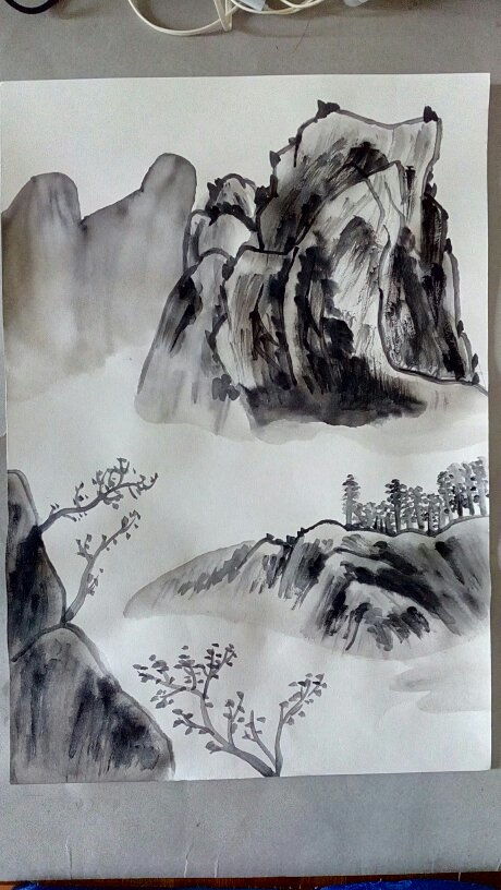 这副画,想给它起个关于春天的句子,因为画中有树,有山,起什么好 