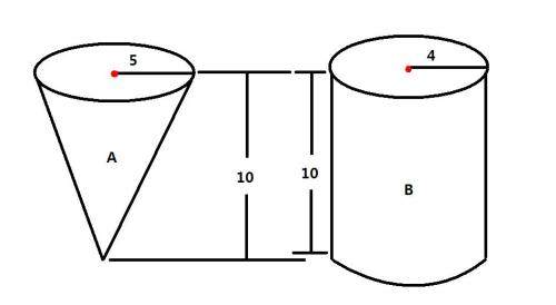 如图,有a.b两个容器,先将a容器装满水,然后再将水倒入b容器,b容器中水的高度是多少厘米 
