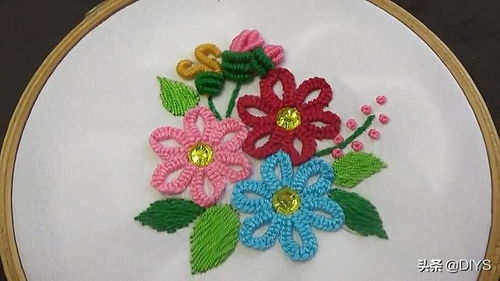 手工绣花作品,小编带你学习六瓣花图案的简单绣法
