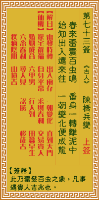 观音灵签第73签 观音灵签第七十三签解签 因缘 婚姻 事业 