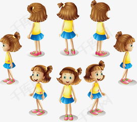 多角度可爱儿童女孩矢量素材图片免费下载 高清装饰图案psd 千库网 图片编号6743315 