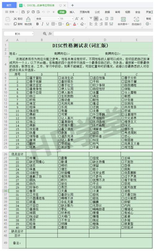 DISC性格测试.xlsx 含答案 全自动生成