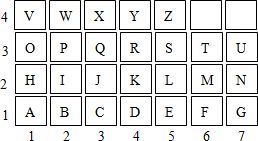 若图中的有序数对 4,1 对应字母D,有一个英文单词的字母顺序对应图中的有序数对为 1,1 2,3 