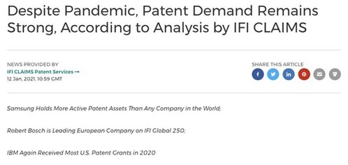 IFI CLAIMS 尽管受疫情影响,全球专利授予及申请数量仍然可观