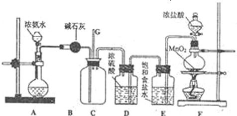 以下装置探究氯气与氨气之间的反应,其A F分别为氨气和氯气的发生装置,C为纯净干燥的氯气与氨气反应的 