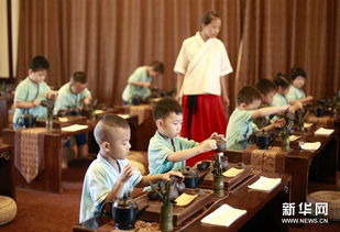 7月19日,孩子们在国学馆老师指导下学习茶道礼仪。