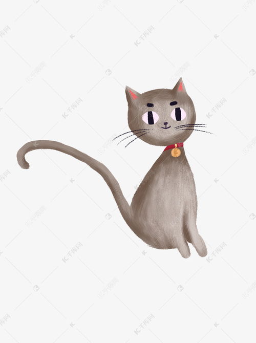 手绘卡通带铃铛的可爱小灰猫素材图片免费下载 千库网 