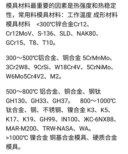 新型模具材料 名称 型号 特点及应用 