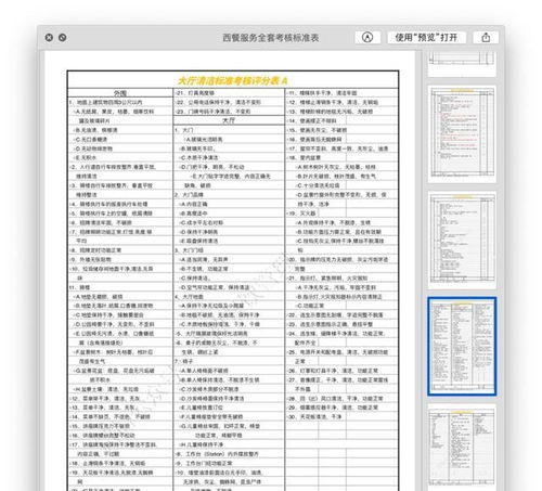 西餐服务全套考核标准表 21大项 300 知识点