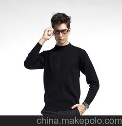 新款热销 男士羊毛衫 黑色圆领半高领毛衣 纯色休闲商务男装 