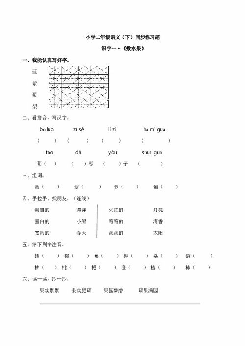 小学二年级语文 下 同步练习 数水果 有答案 