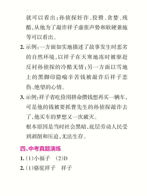 七下重点名著 骆驼祥子 考点精练答案 