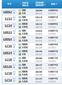 沈阳到大连高铁时刻表g768次列车途经站点