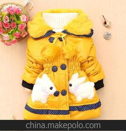 童棉衣 童冬季外套 立体兔图案大毛领设计高贵气质女童外套批发