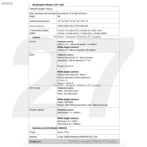 哈苏联名 大疆Mavic 3无人机曝光 双摄设计,续航大升级