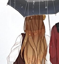 求另一张情侣头像图片 一个男孩为女孩撑伞 男孩的半身淋湿了 背面 卡通 