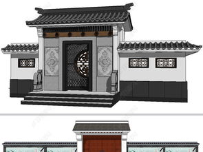 古典中式院门设计su模型模型下载 